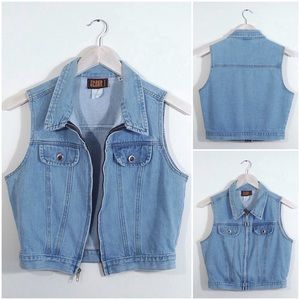 90s 100% Cotton Denim Zipper Vest